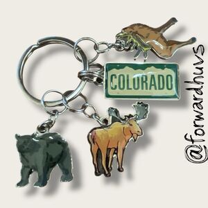 Colorado Wildlife Souvenir Keychain – Moose, Elk, and Bear Charms – Metal & Enam